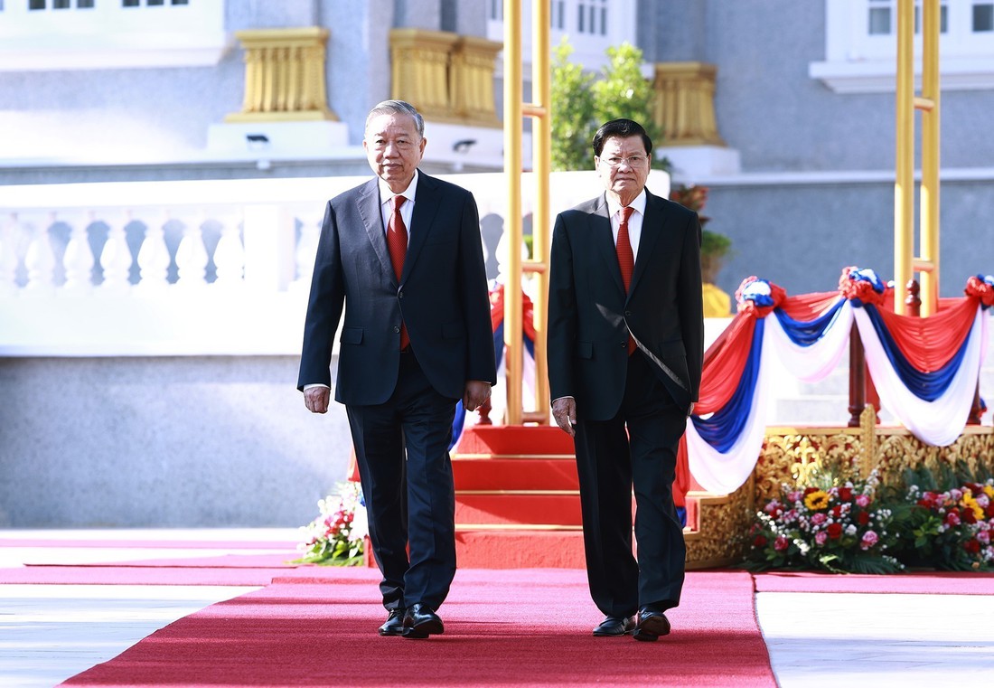 Lễ đón trọng thể Tổng Bí thư Tô Lâm tại Lào - Ảnh 4.