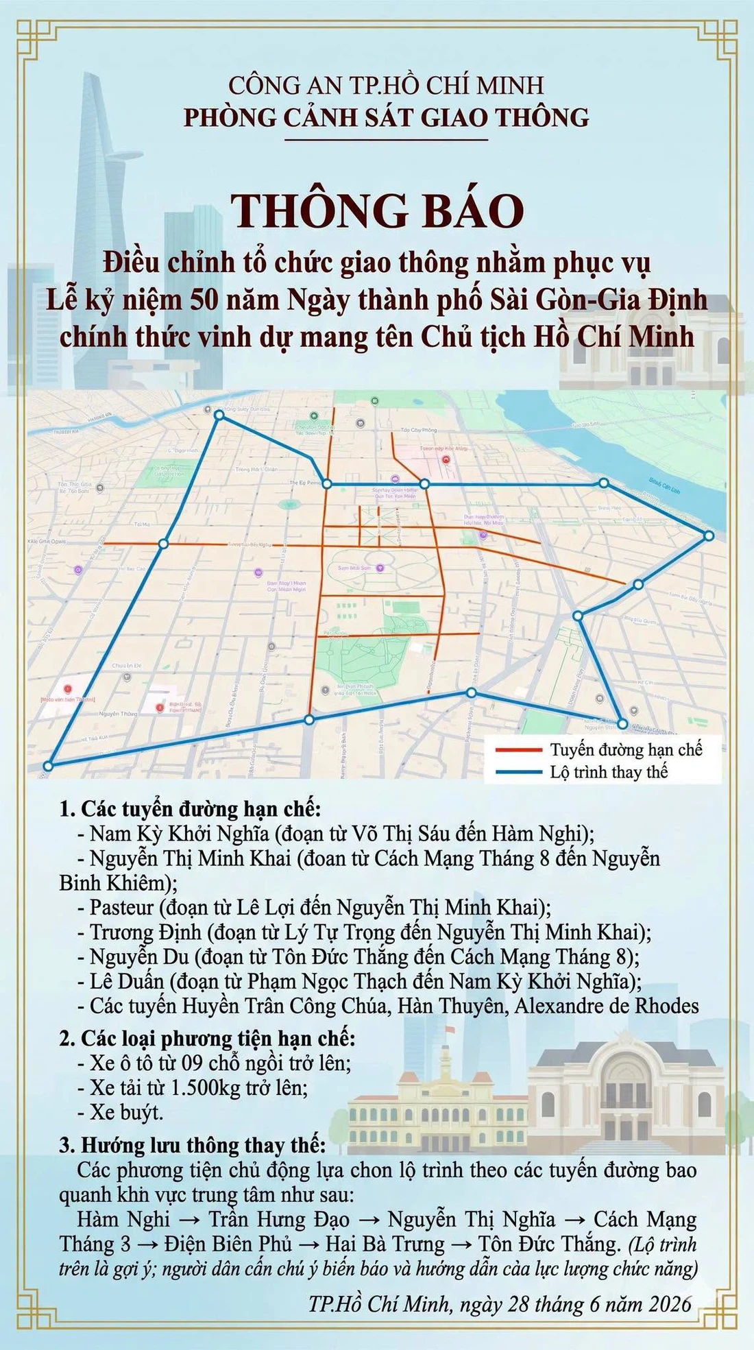 Phân luồng giao thông ở TP . HCM ngày 2 - 7 phục vụ Lễ kỷ niệm 50 năm - Ảnh 1.