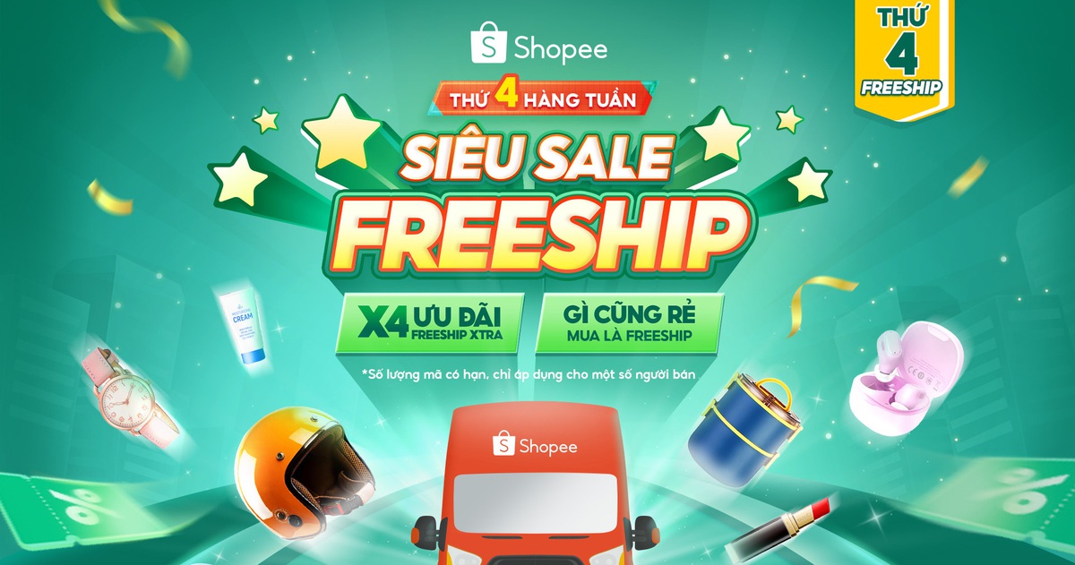 Nhiều ưu đãi mua sắm Tết trên Shopee với Thứ 4 - Siêu Sale Freeship