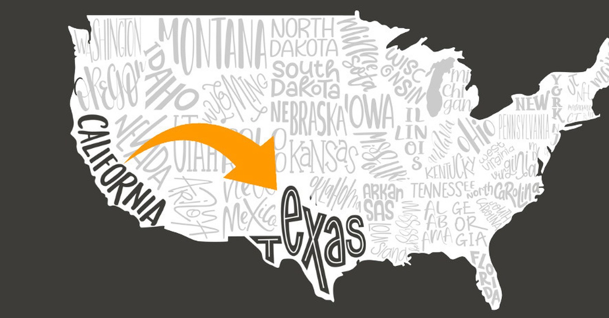 Bản đồ Hoa Kỳ với California và Texas