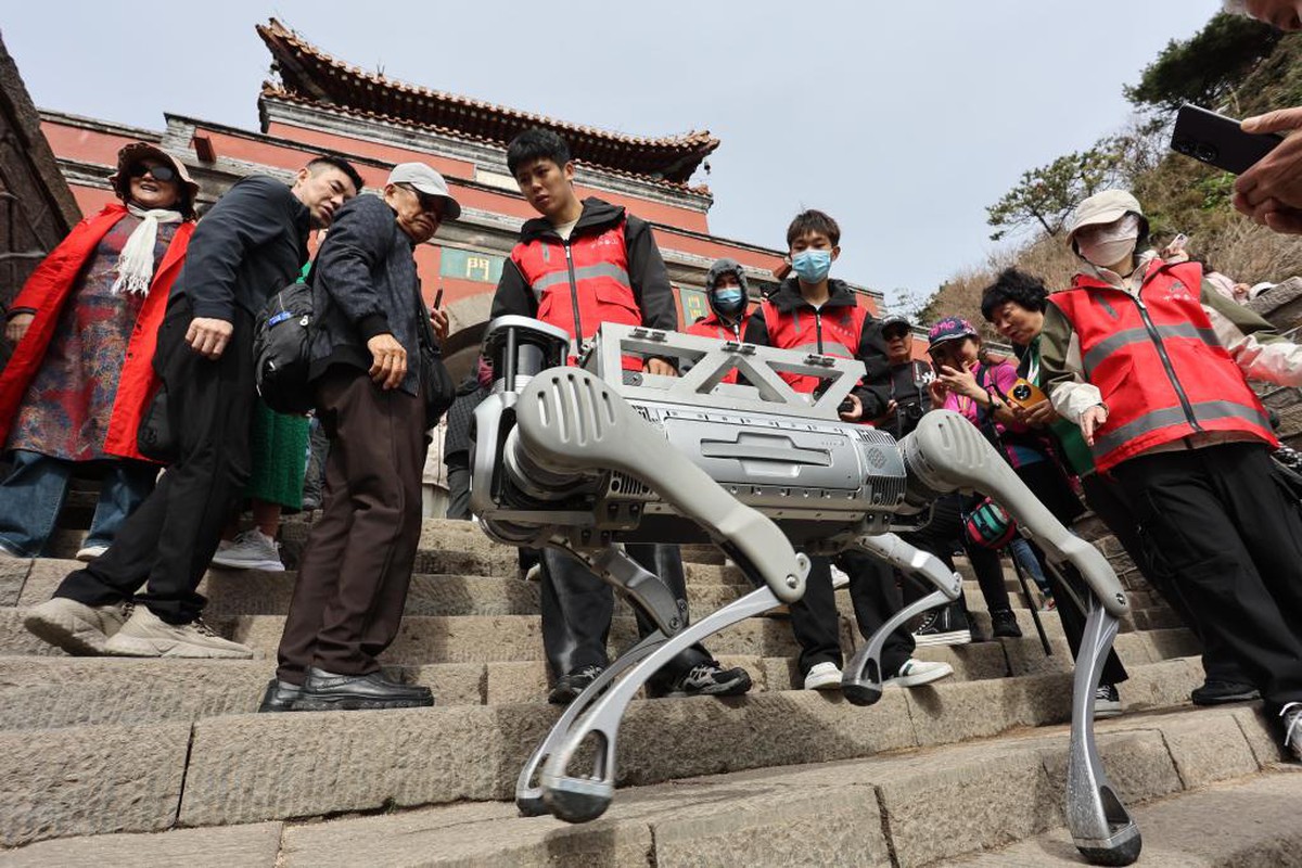 Du khách thích thú với chó robot dọn rác trên núi Thái Sơn, Trung Quốc ...