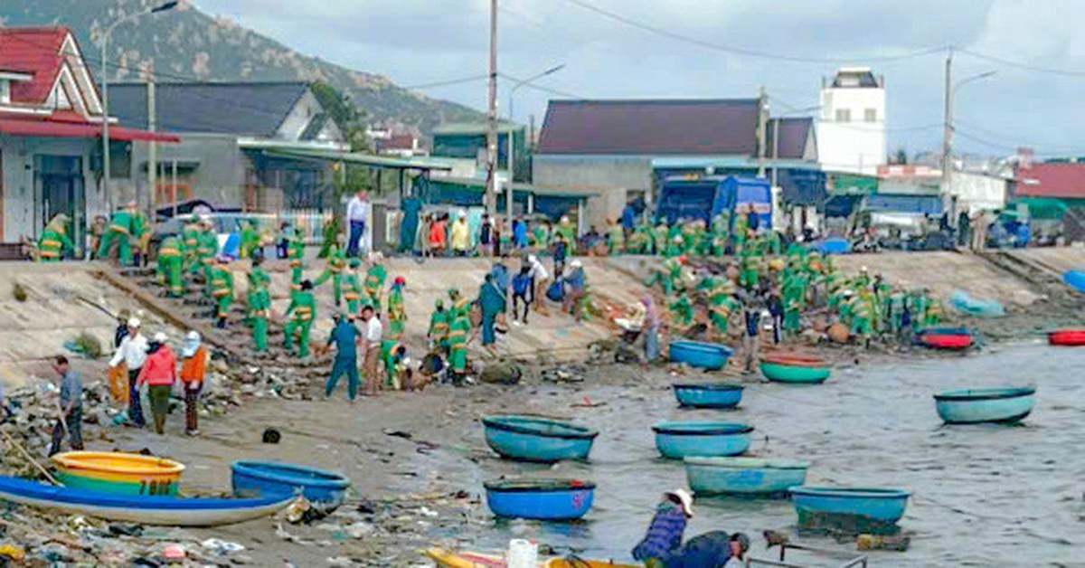 Huy động hàng trăm người thu gom rác thải ở đầm Nại