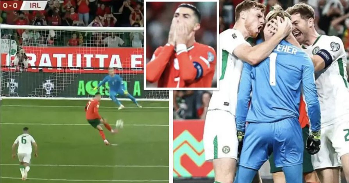 Cầu thủ Ireland phát cuồng khi thủ môn cản phá thành công penalty của Ronaldo