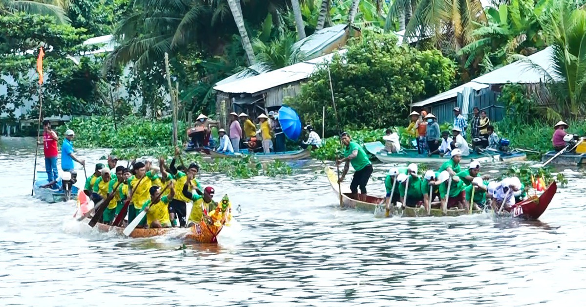 Chạy vỏ lãi xem đua ghe ngo mini ở An Giang