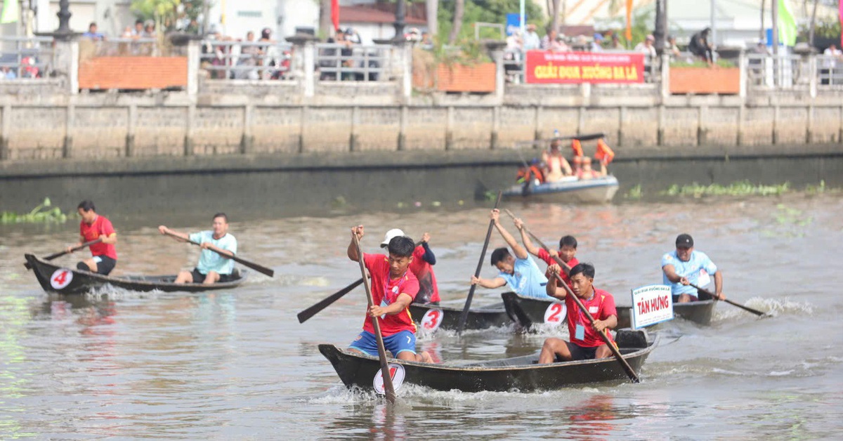 'Nghẹt thở' cuộc đua xuồng đôi mùa nước nổi ở An Giang