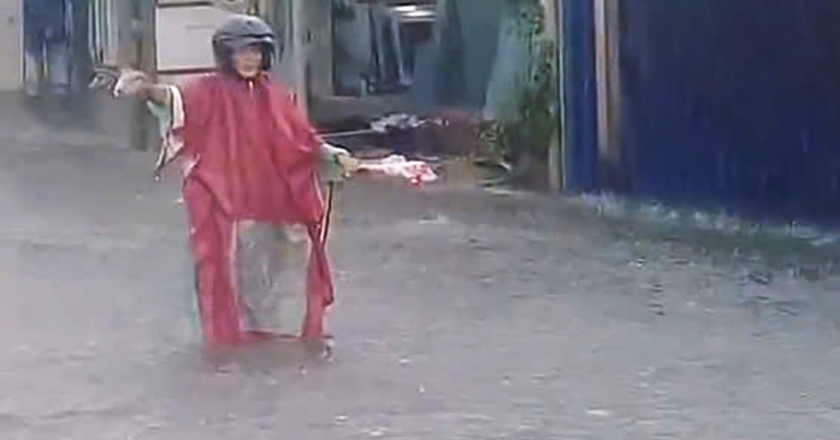 Ông Đắc Lắc chuyên đội mưa chỉ đường cho xe máy, ô tô tránh ngập ở TP.HCM