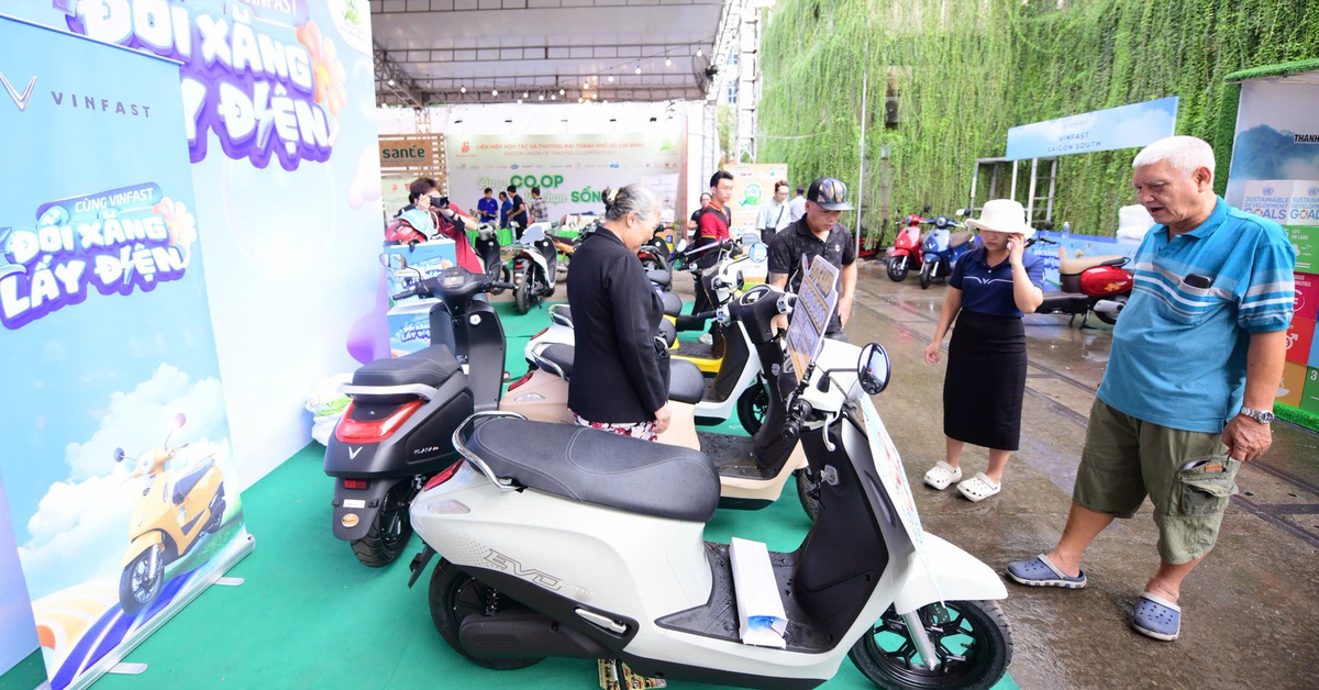 Chồng gần 70 tuổi hào hứng chở vợ đến Việt Nam xanh để 'đổi xe xăng lấy xe điện'