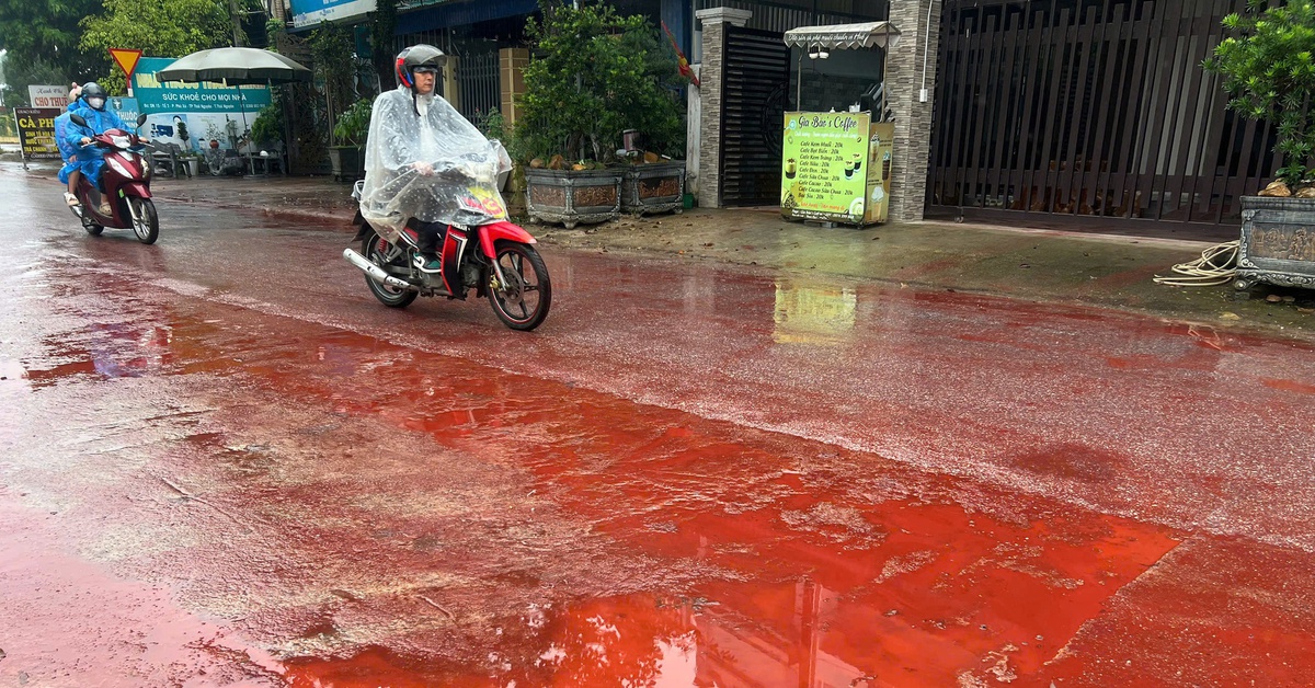 Chất lỏng nhuộm đỏ nhiều đoạn đường ở Thái Nguyên