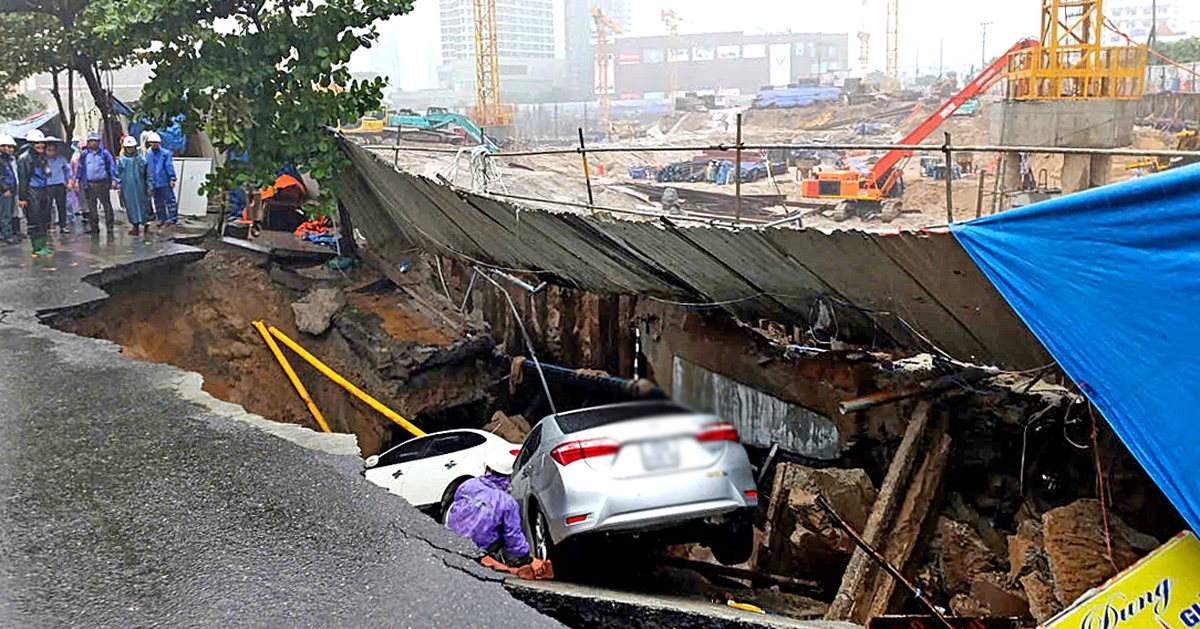 ‘Hố tử thần’ xuất hiện giữa trung tâm Đà Nẵng, ‘nuốt’ 2 ô tô