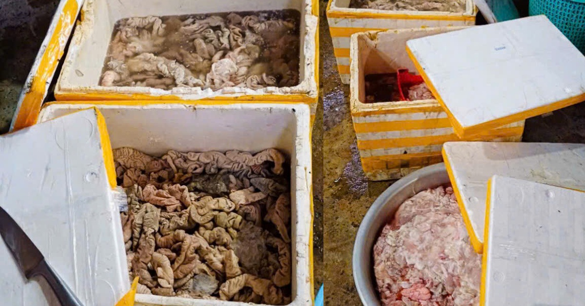 Phát hiện cơ sở xả thải ô nhiễm, thu giữ 3,5 tấn mỡ và lòng động vật không rõ nguồn gốc