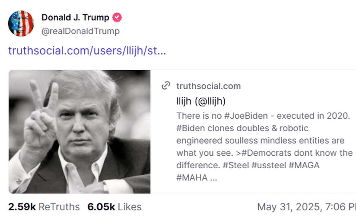 Ông Trump bị phẫn nộ khi chia sẻ tin ông Biden 'bị xử tử' từ năm 2020