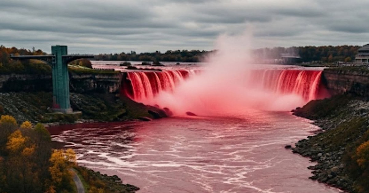 Thác Niagara chuyển màu máu như phim kinh dị