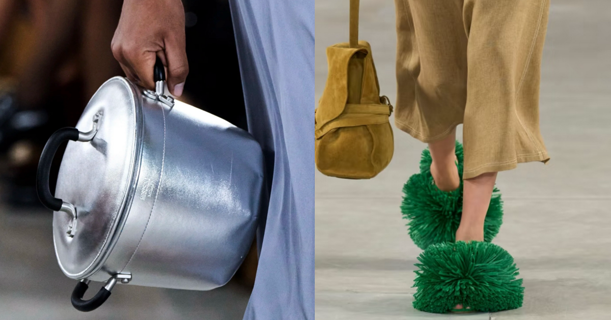 Người mẫu mang chổi cọ bồn cầu, nồi nhôm lên sàn diễn tại Tuần lễ thời trang Milan
