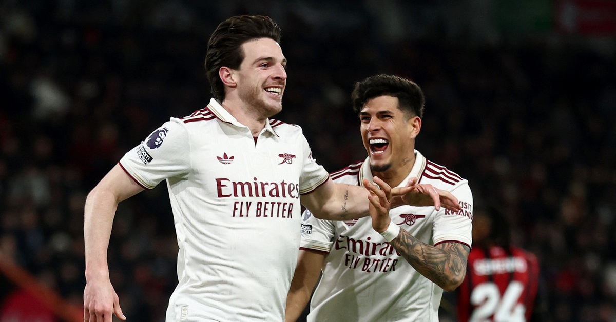Declan Rice tỏa sáng giúp Arsenal lội ngược dòng kịch tính  trước Bournemouth