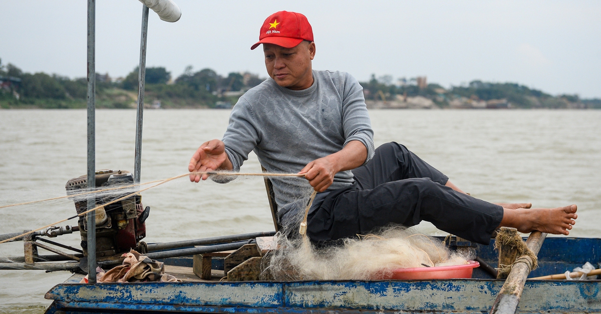 Thả lưới mưu sinh trên sông Hồng giữa giá lạnh 14°C