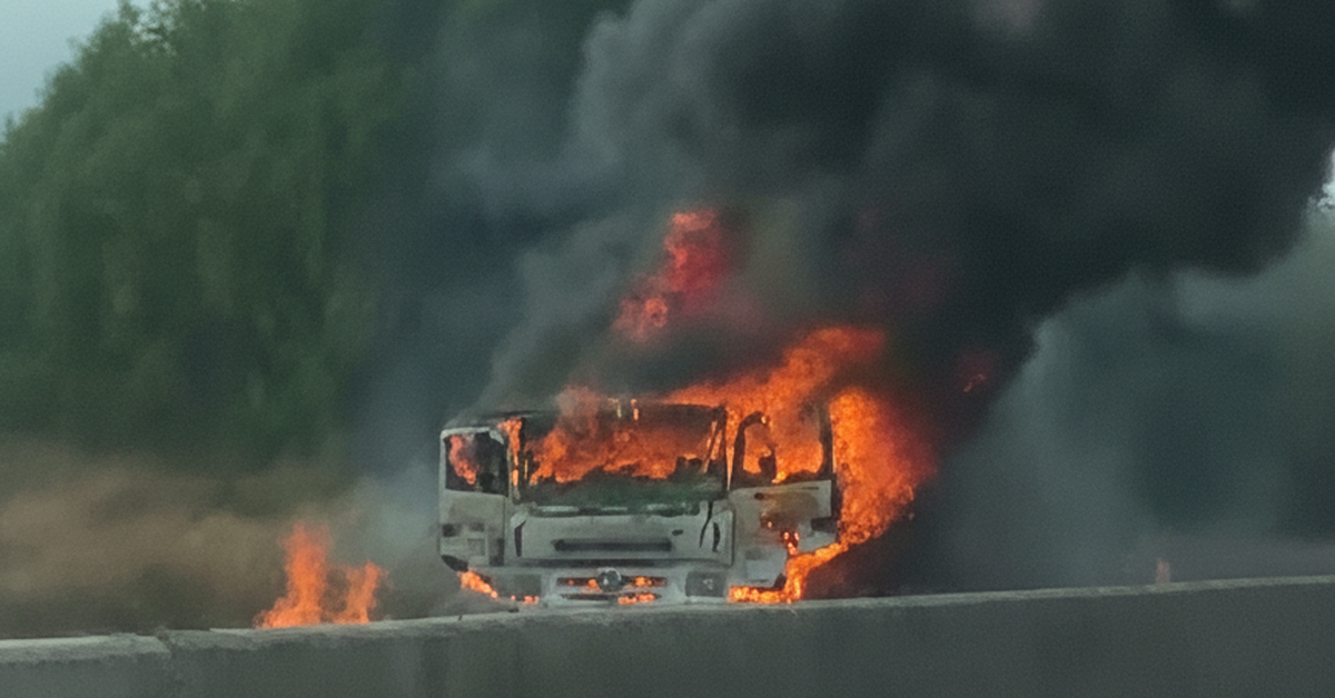 Xe tải bốc cháy dữ dội trên cao tốc Phan Thiết - Dầu Giây, hiện trường đã được giải tỏa