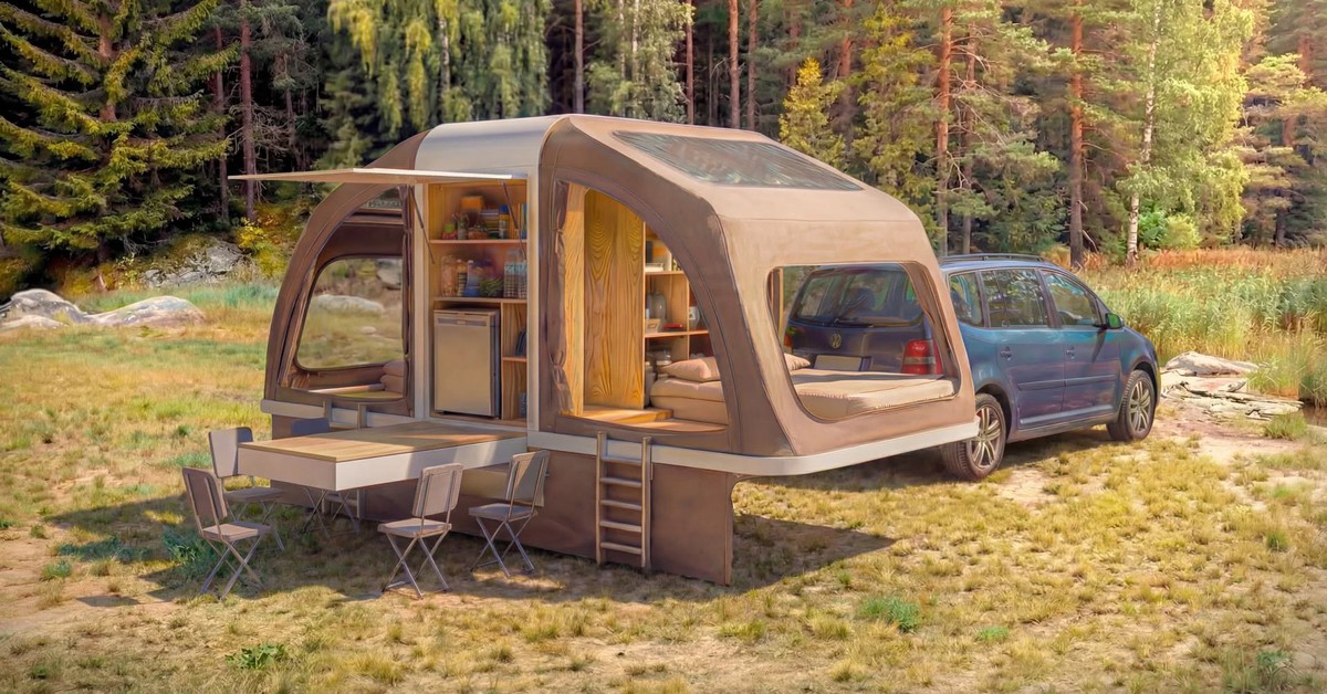 Nhà di động 'nở' gấp 3 lần: Bình thường nhỏ hơn cả Wuling Mini EV, khi mở rộng đủ cho 4 người sống