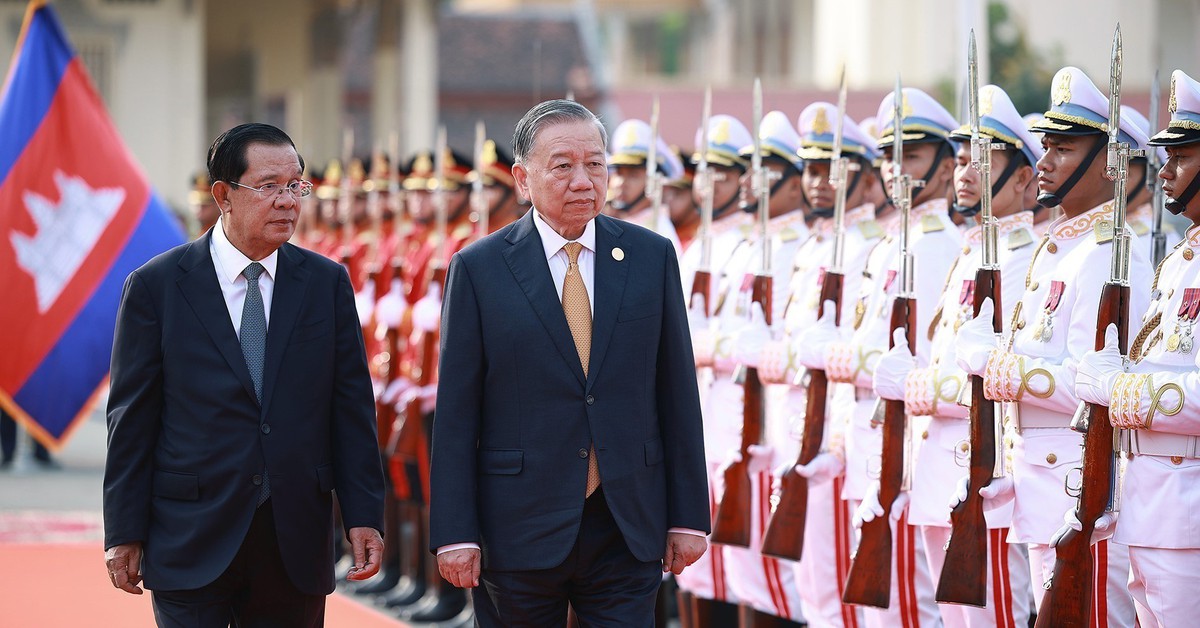 Ông Hun Sen chủ trì lễ đón Tổng Bí thư Tô Lâm thăm cấp nhà nước Campuchia