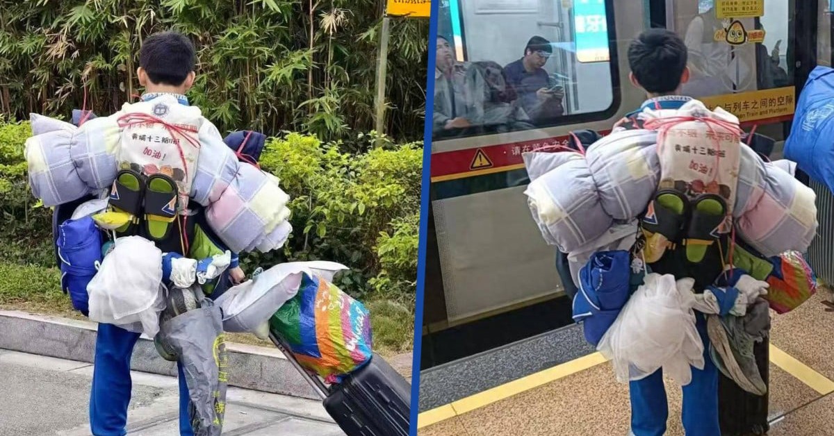 Cậu bé 14 tuổi vác 'núi' hành lý về quê ăn Tết khiến dân mạng thán phục