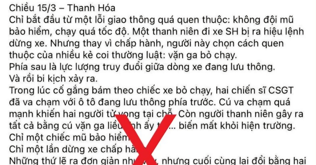 Tin hai cảnh sát giao thông tử vong do truy đuổi người vi phạm là bịa đặt