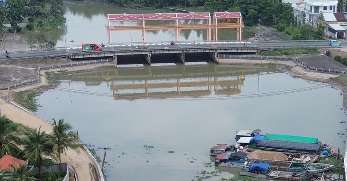 Triều cường kết hợp gió chướng, mặn trên sông Tiền tăng nhanh