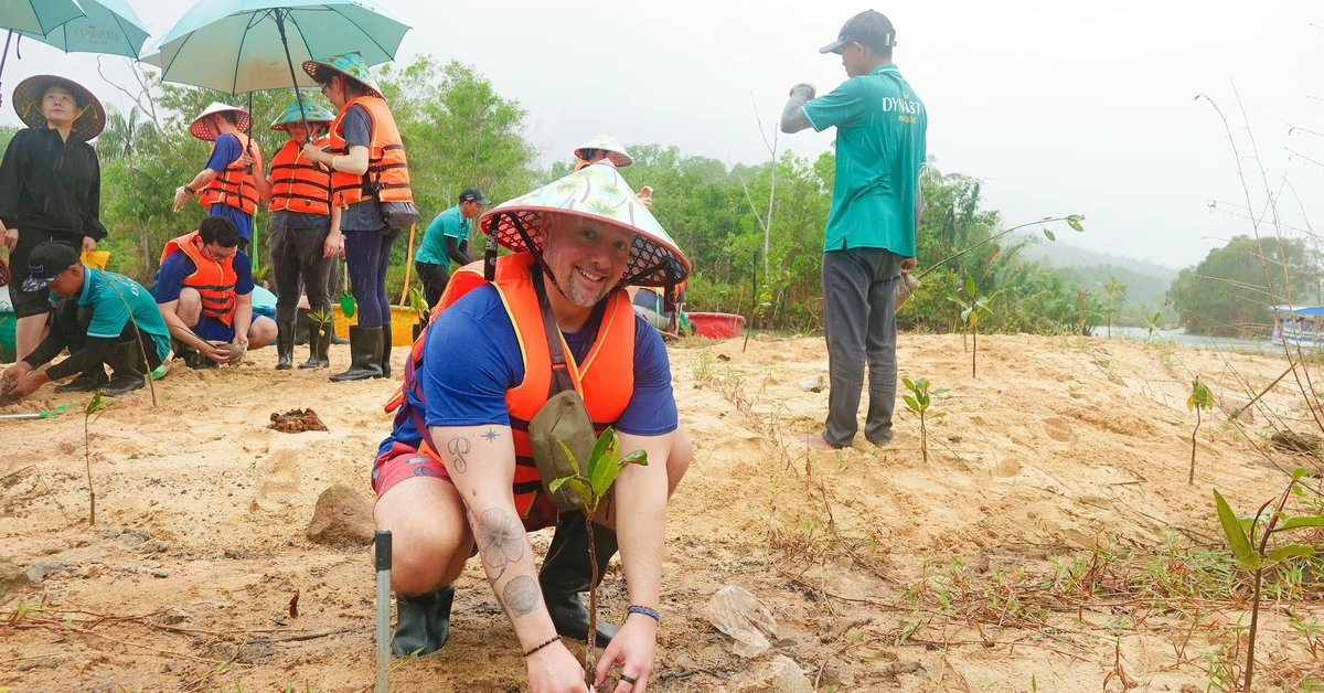 Khách quốc tế thích chài lưới, kéo vó và trồng cây xanh ven sông Cửa Cạn ở Phú Quốc