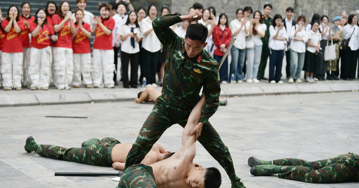 Sinh viên thích thú xem đặc công biểu diễn, ăn cơm bộ đội và nghe chuyện gìn giữ hòa bình
