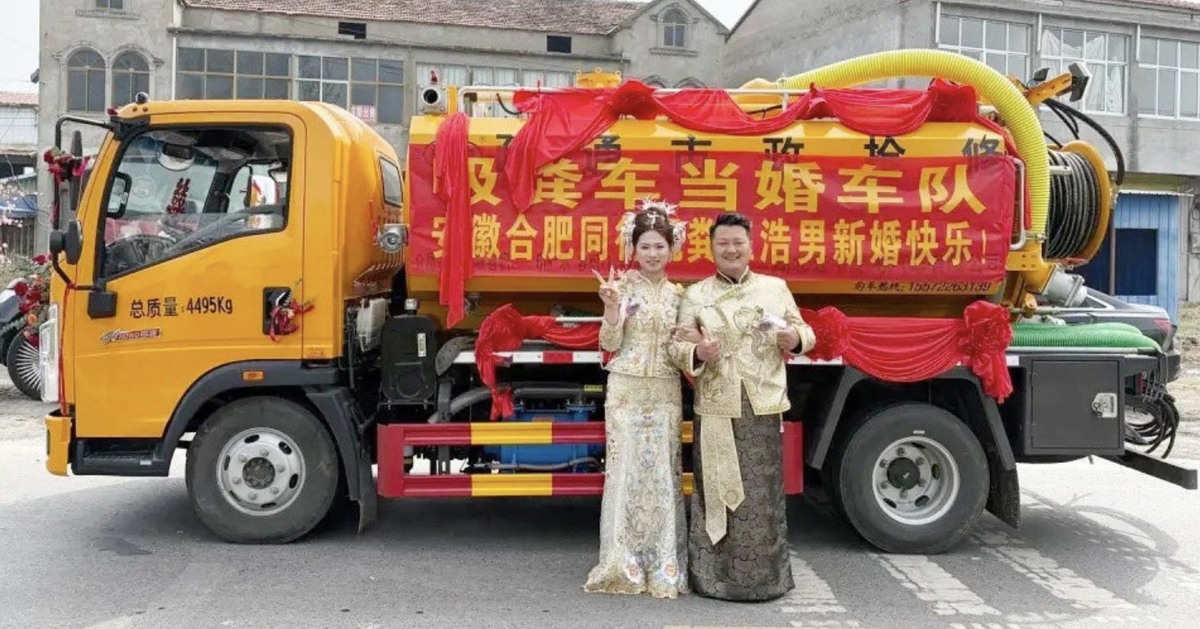 Chú rể dùng 9 xe hút hầm cầu đi đón dâu