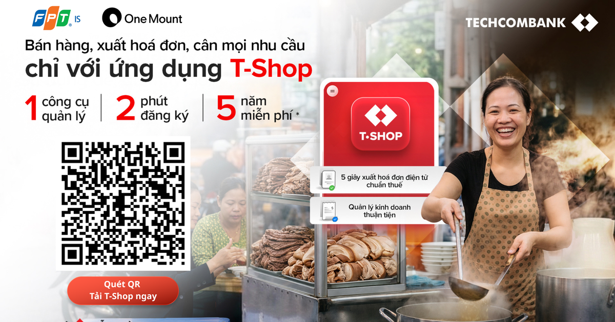 T-SHOP của Techcombank: 2 phút đăng ký, 5 năm miễn phí cho hộ kinh doanh