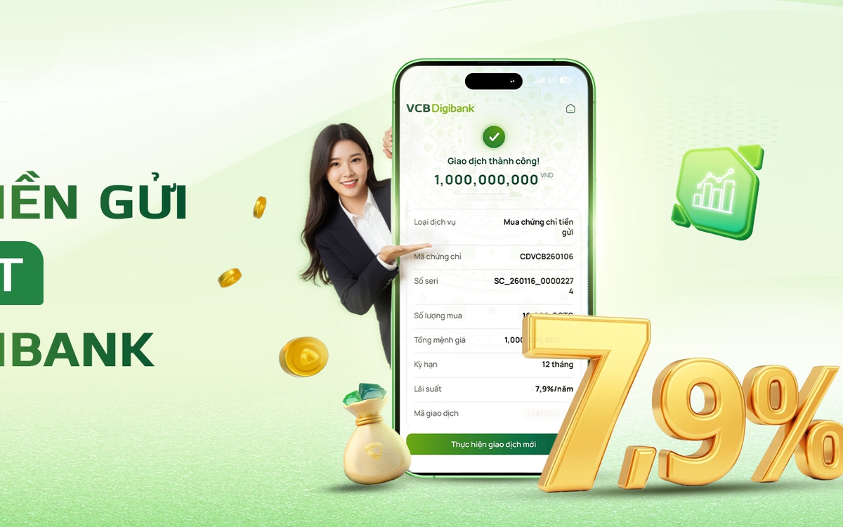 Vietcombank phát hành chứng chỉ tiền gửi trực tuyến, lãi suất đến 7,9%/năm
