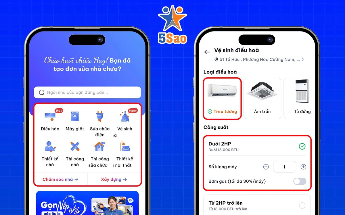 Hướng dẫn đặt thợ sửa chữa tại nhà qua ứng dụng gọi thợ 5Sao