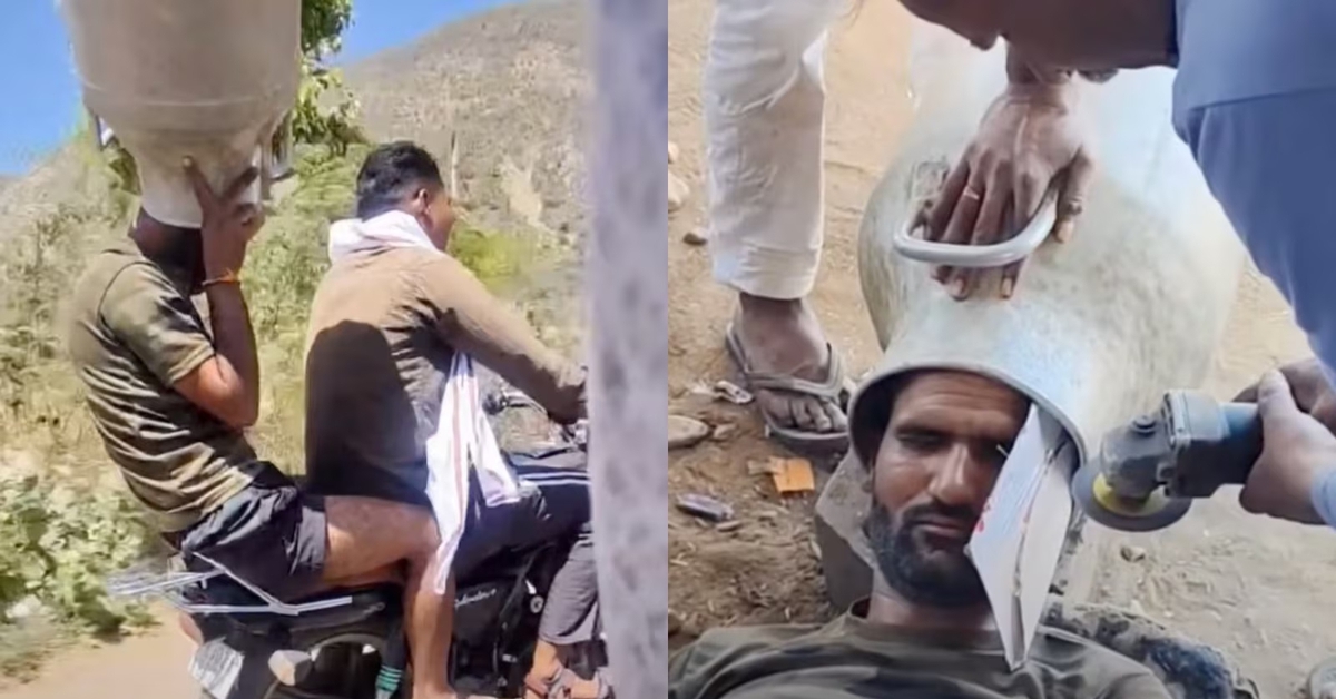 Lấy vại sữa làm mũ bảo hiểm, người đàn ông bị mắc kẹt, mất tới 2 giờ để giải cứu