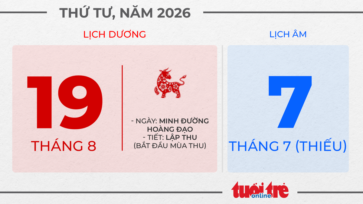 9. Thứ tư, ngày 19 tháng 8 năm 2026