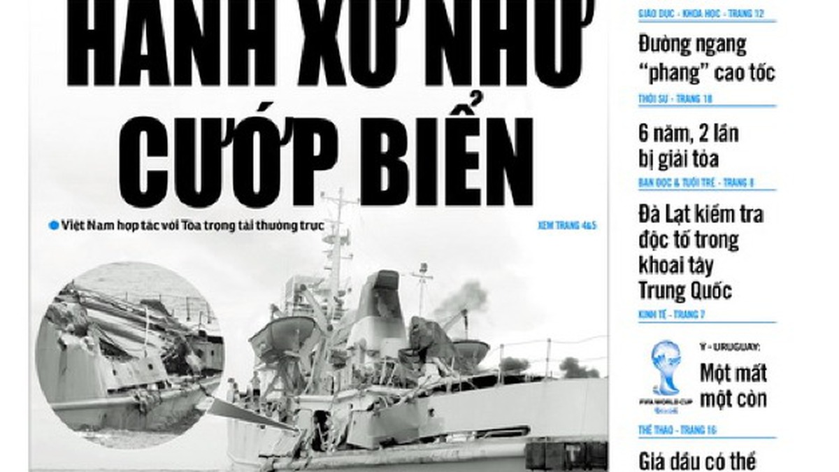 Tuổi Trẻ ngày 24-6: Tàu Trung Quốc hành xử như cướp biển