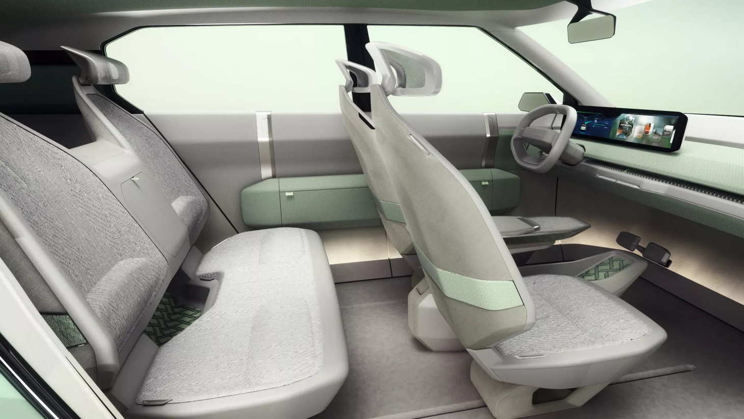 Nội thất EV3 được làm rất đơn giản với các chất liệu chế tạo phần lớn thân thiện với môi trường - Ảnh: Kia