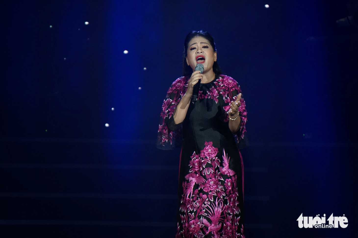 Anh thơ hát "Cả một trời thương nhớ" xong thì xin khán giả bỏ quá cho nhưng cô đã quá khiêm tốn - Ảnh: T.ĐIỂU