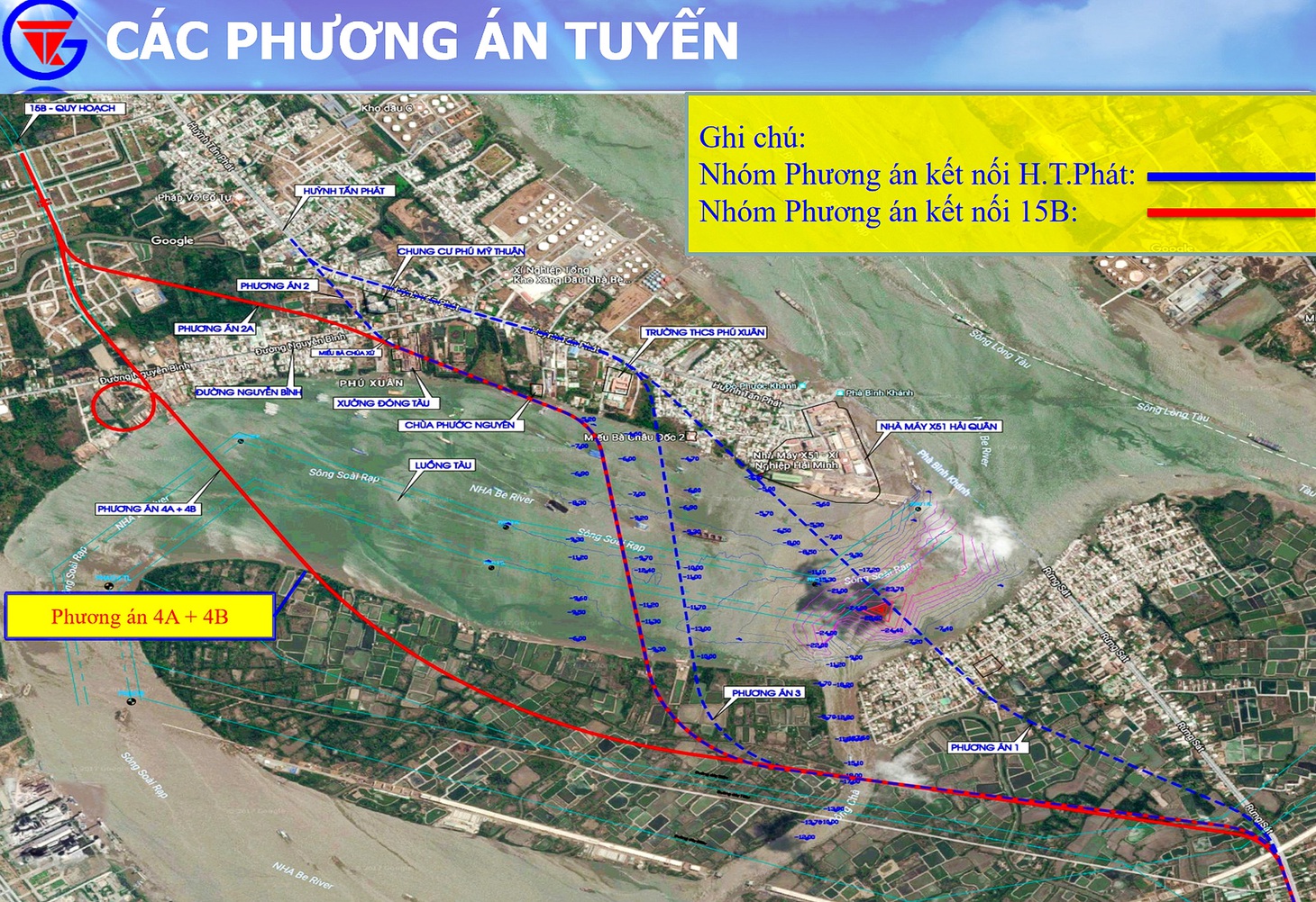 Nhóm các phương án tuyến theo báo cáo quy hoạch xây dựng cầu Cần Giờ