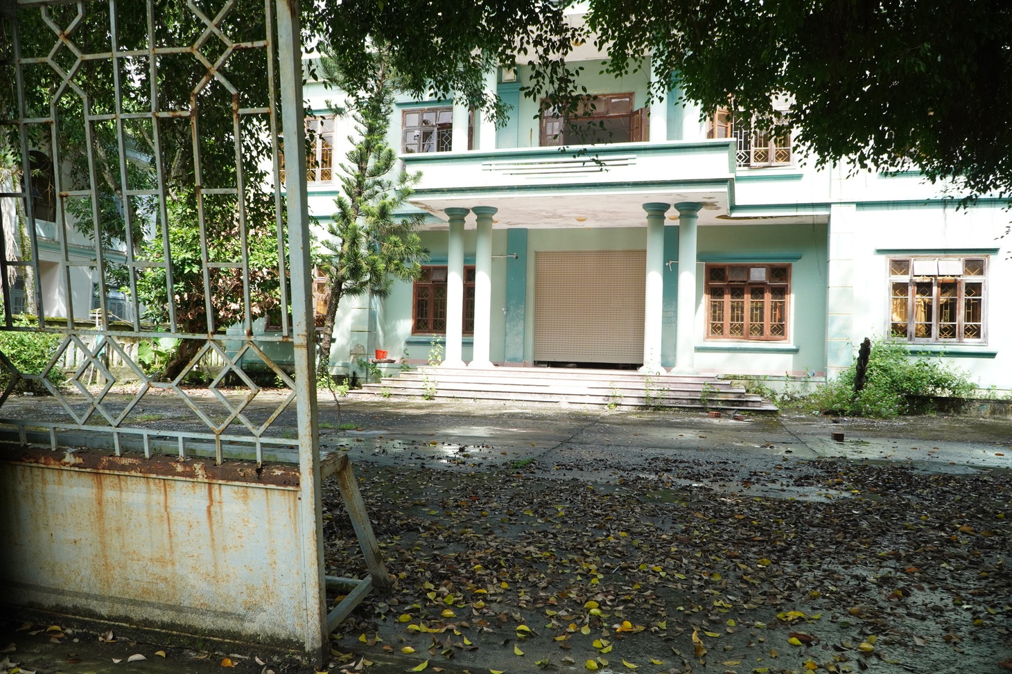 Trụ sở Ngân hàng Chính sách xã hội (cũ) đóng cửa, ngập đầy lá cây, rác