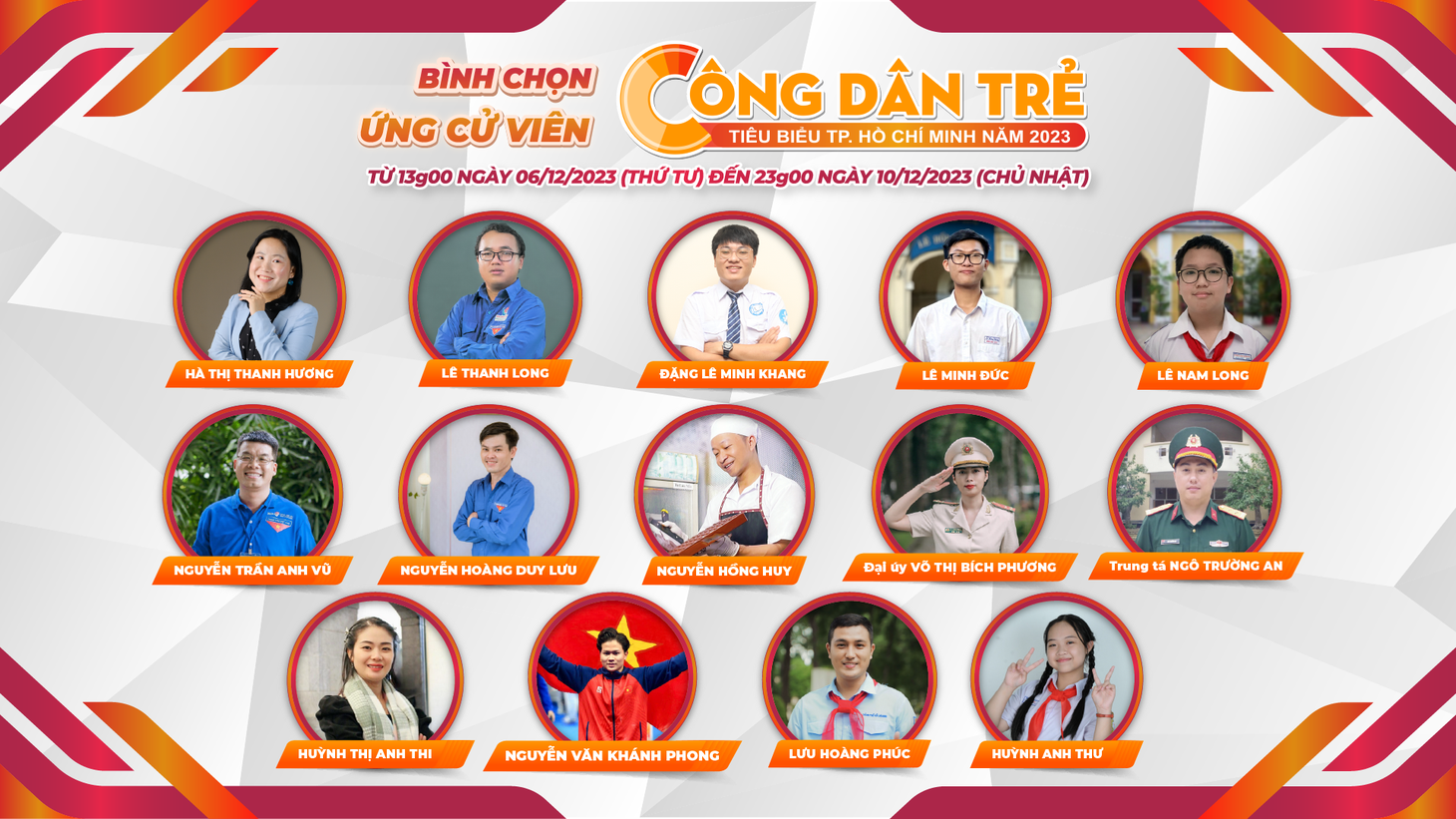 14 ứng cử viên được Thành Đoàn TP.HCM giới thiệu cho danh hiệu Công dân trẻ tiêu biểu TP.HCM 2023 - Ảnh: THÀNH ĐOÀN