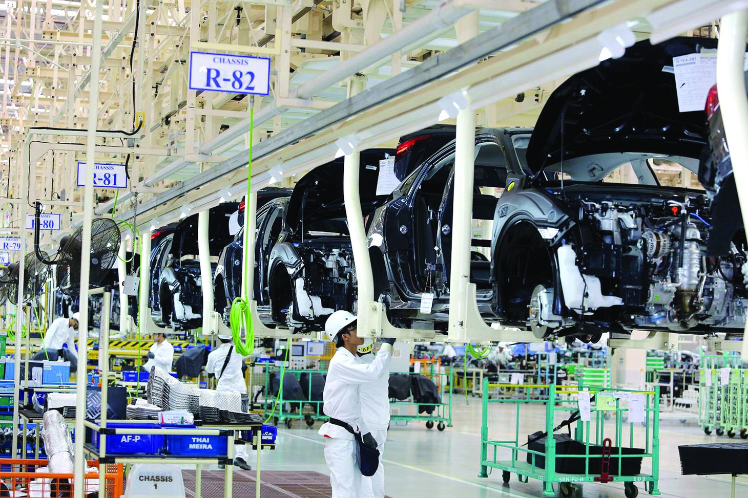 Một dây chuyền lắp ráp tại nhà máy ô tô mới của Honda ở tỉnh Prachin Buri (Thái Lan) - Ảnh: Pattanapong Hirunard/Bangkok Post