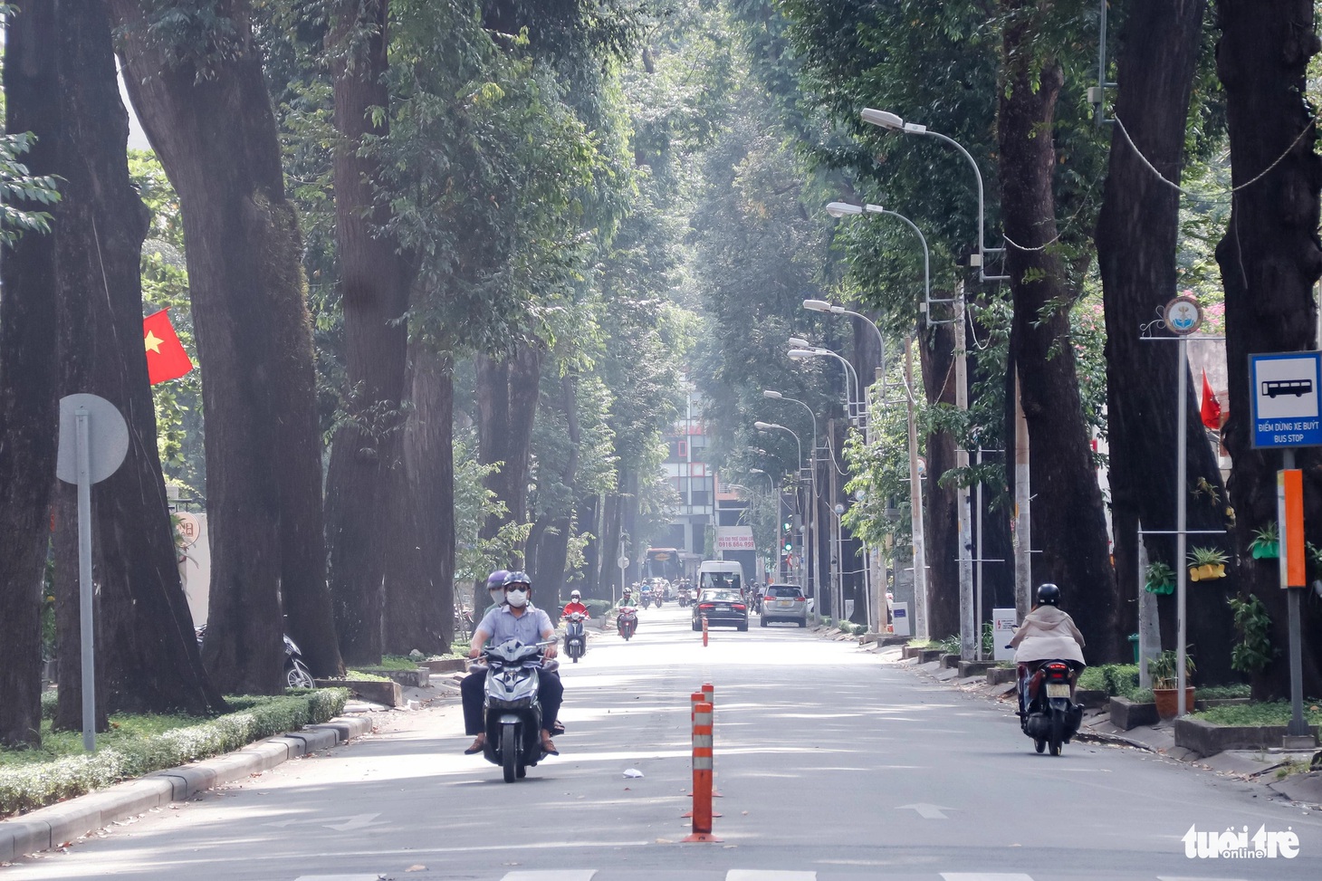 Đường Trần Quốc Thảo (quận 3) vắng bóng người xe, còn mù sương sớm - Ảnh: TIẾN QUỐC