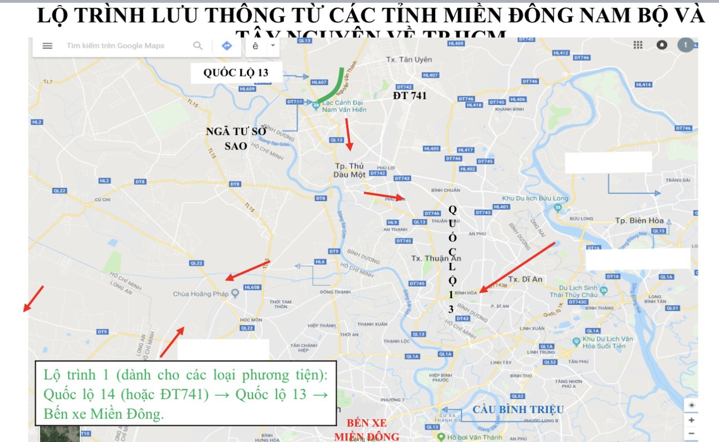 Lộ trình gợi ý từ các tỉnh miền Đông Nam Bộ và Tây Nguyên về TP.HCM - Nguồn: Sở Giao thông vận tải TP.HCM