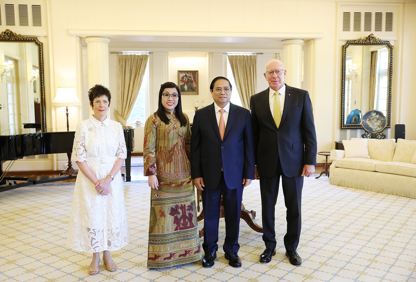Thủ tướng Phạm Minh Chính và phu nhân tại cuộc hội kiến Toàn quyền Úc David Hurley và phu nhân ngày 7-3 - Ảnh: DƯƠNG GIANG