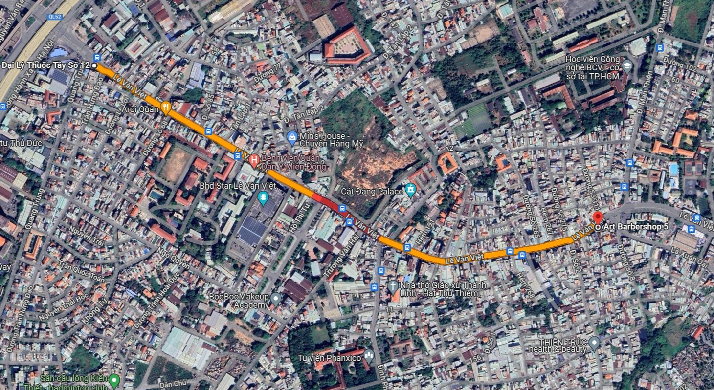 Đoạn Lê Văn Việt giao nhau Trần Hưng Đạo kéo dài đến điểm giao Lã Xuân Oai dài khoảng 1,4km nhưng diện tích mặt đường nhỏ hơn so với các đoạn còn lại tạo thành