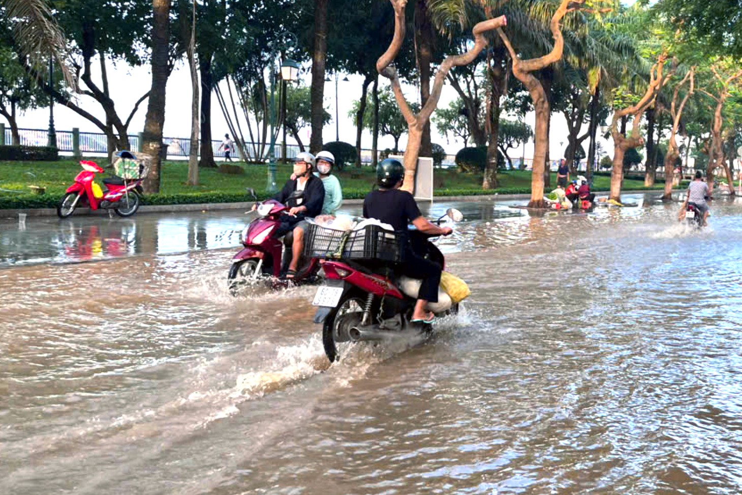 Triều cường sông Đồng Nai dâng cao, người dân vùng trũng lại bì bõm lội nước - Ảnh 3.