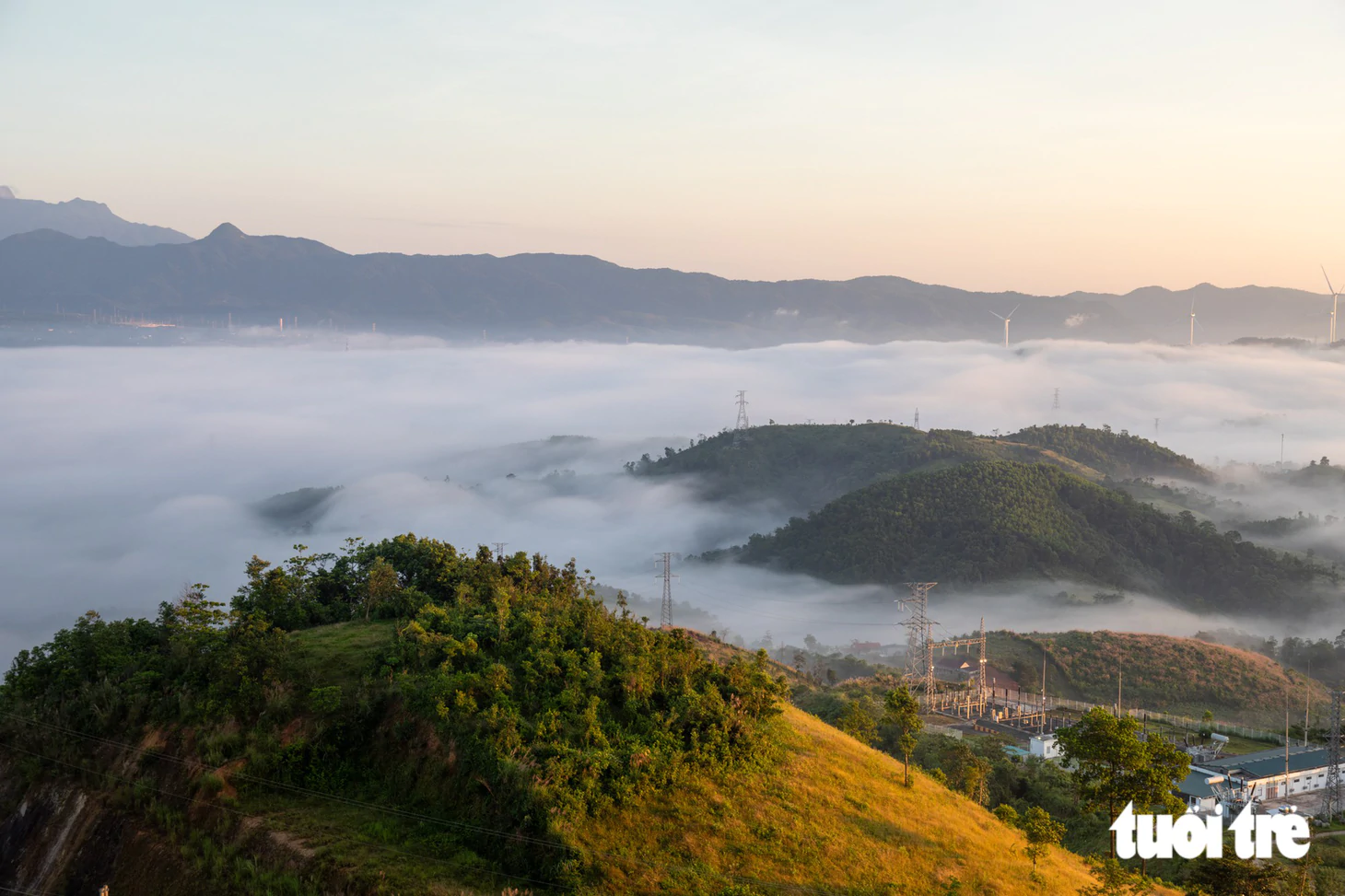 Biển mây giữa cánh đồng điện gió hút giới trẻ săn ảnh - Ảnh 3.