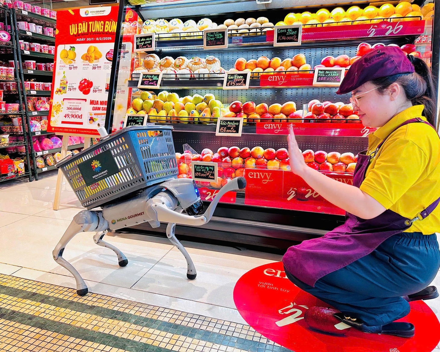 Cặp đôi robot chó Meme và Nana chính thức 'làm việc' tại Menas Mall Saigon Airport - Ảnh 1.
