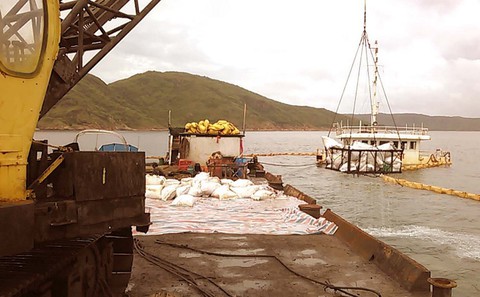 Gấp rút hút dầu, trục vớt hàng trong tàu chìm ở biển Quy Nhơn - Ảnh 6. Gấp rút hút dầu, trục vớt hàng trong tàu chìm ở biển Quy Nhơn - Ảnh 6.