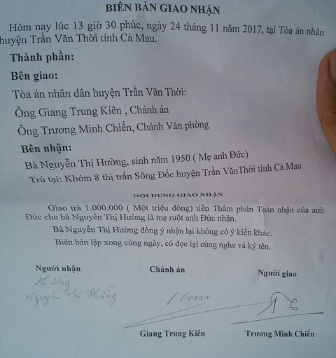 Tòa trả 1 triệu đồng tiền thẩm phán vòi đương sự - Ảnh 1. Tòa trả 1 triệu đồng tiền thẩm phán vòi đương sự - Ảnh 1.