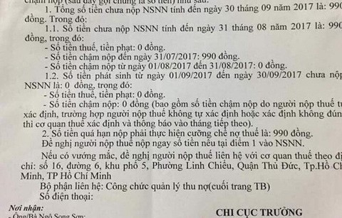Nợ thuế 990 đồng, xóa hay quyết thu? - Ảnh 2. Nợ thuế 990 đồng, xóa hay quyết thu? - Ảnh 2.